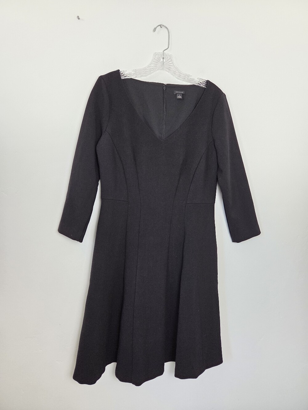 Ann Taylor Black Midi Sheath Dress Knit LBD Formal Church Funeral Office Size 8